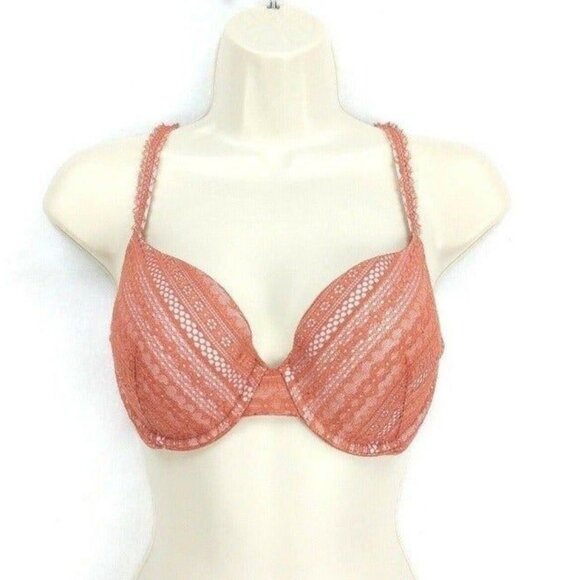 Victorias Secret Lined Demi Bra Lace 32DD Orange NEW - Picture 2 of 4